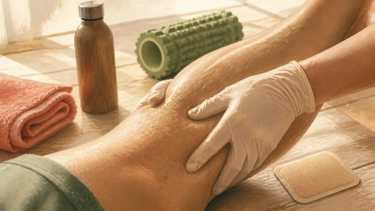 Contracture au mollet : que faire, palpation douce et patch chauffant