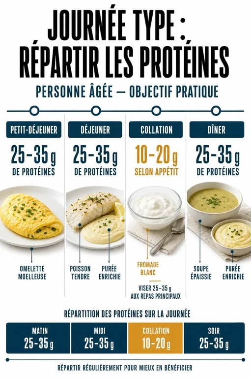 Aliments riches en proteines pour personnes âgées : répartition quotidienne et textures faciles à manger