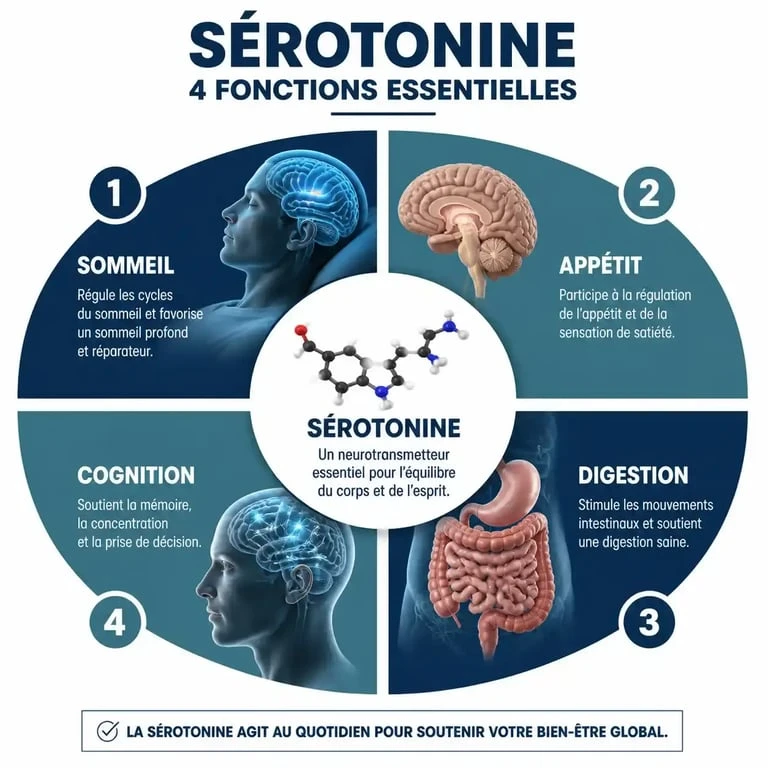 Infographie des fonctions physiologiques de la sérotonine