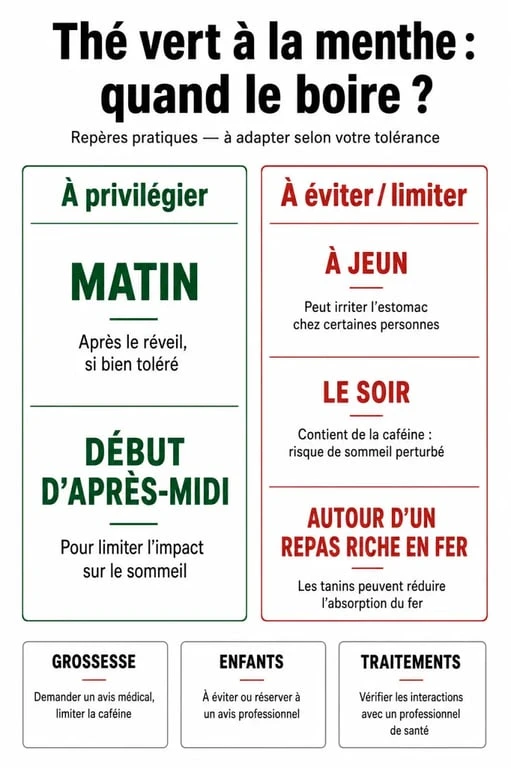 Guide visuel du thé vert à la menthe pour limiter les effets secondaires