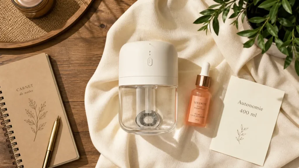 Diffuseur d’huiles essentielles sans fil : autonomie, brume froide et nébulisation