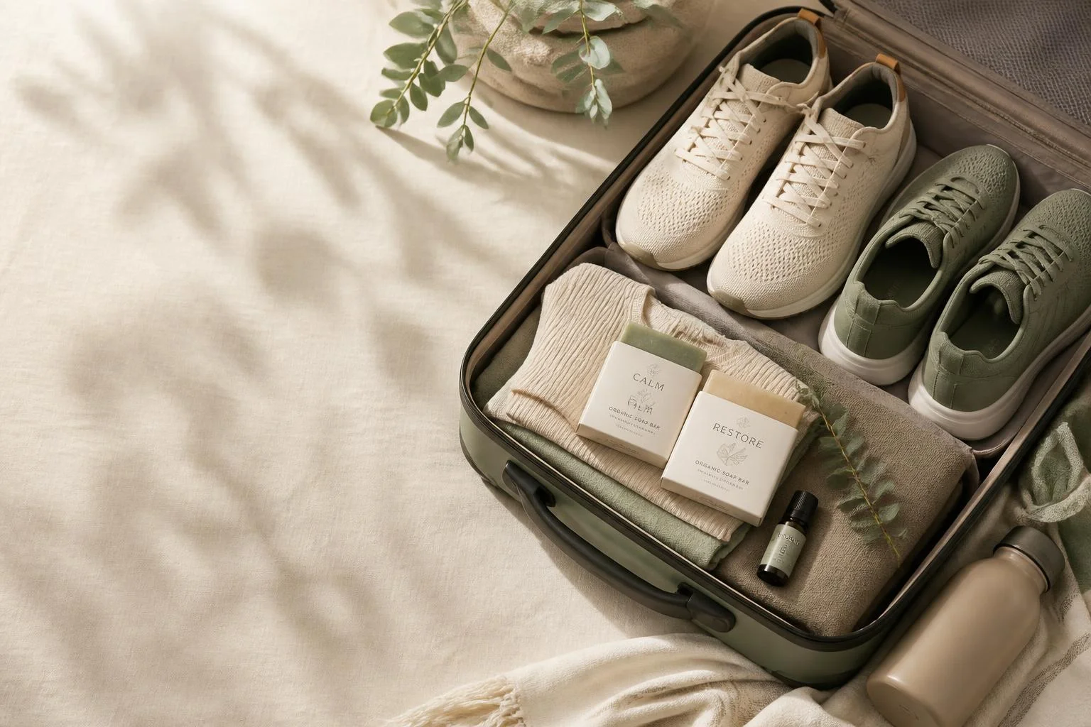 Valise bien-être : chaussures, soins solides et sérénité