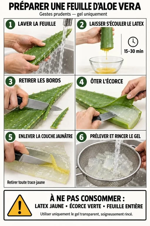 Préparation de l’aloe vera comestible : extraction et rinçage du gel interne