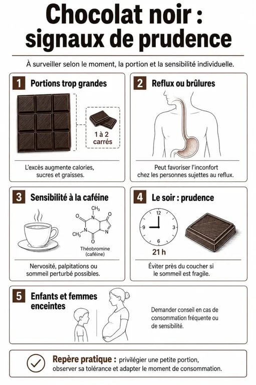 Chocolat noir bienfaits et méfaits : risques, précautions et profils sensibles