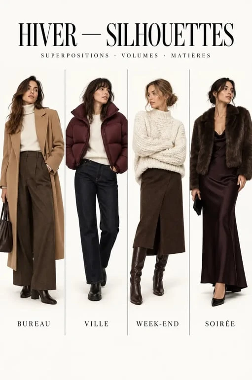 Quatre idées de mode hiver femme pour le bureau, la ville, le week-end et une soirée
