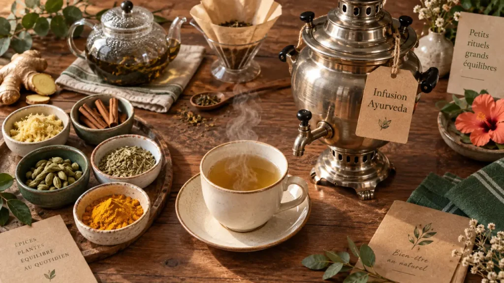 Infusion ayurveda : quel mélange choisir entre Vata, Pitta et Kapha, et comment bien le préparer ?