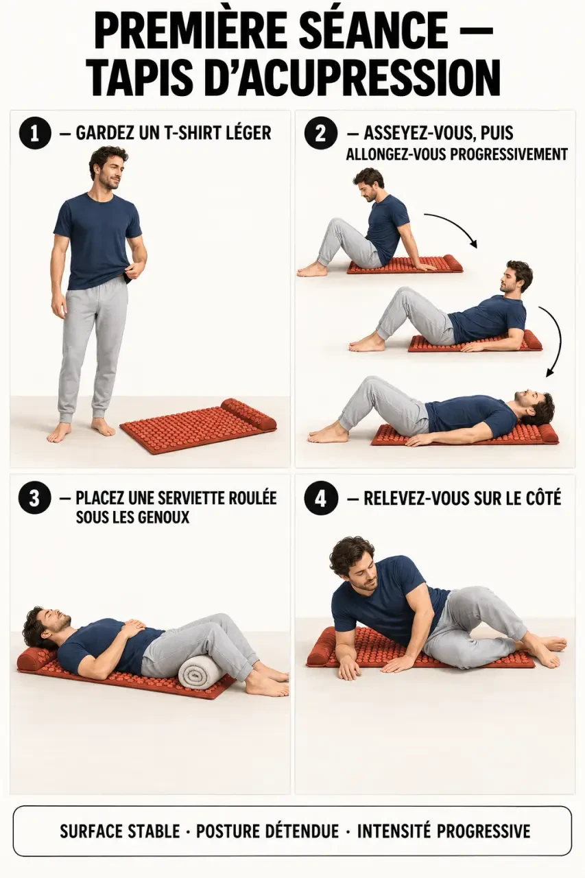 Première séance sur un tapis d acupression : positions et étapes d utilisation