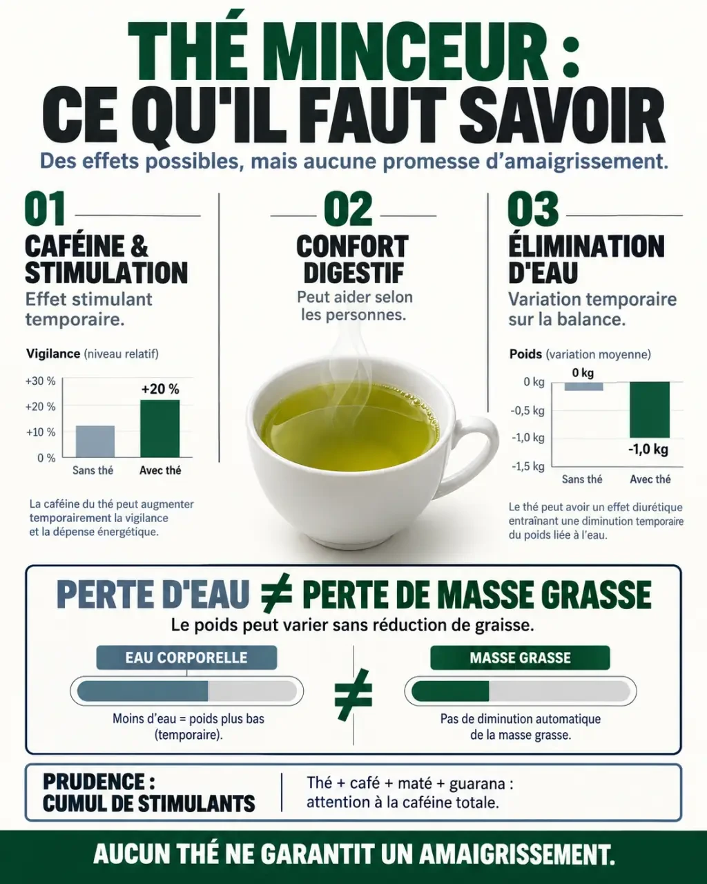Thé minceur : différence entre caféine, digestion, élimination d’eau et perte de masse grasse