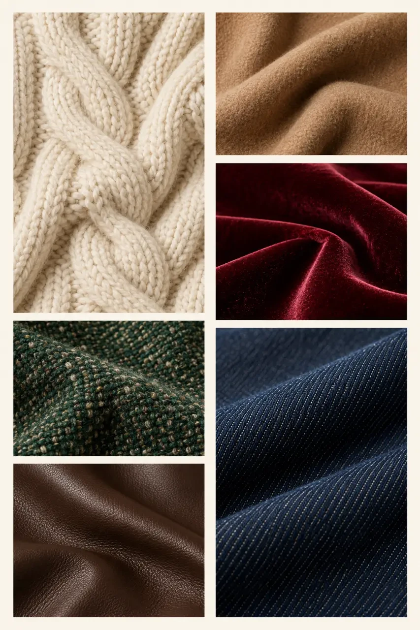 Palette de couleurs et matières tendance de la mode femme automne 2025