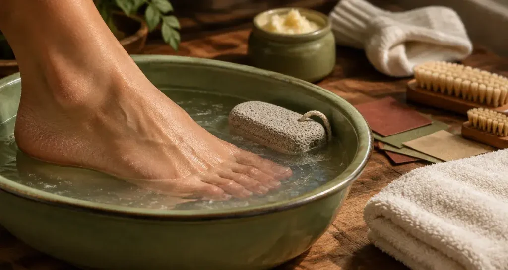 Pied très sec : le bain trop chaud aggrave les talons fendillés