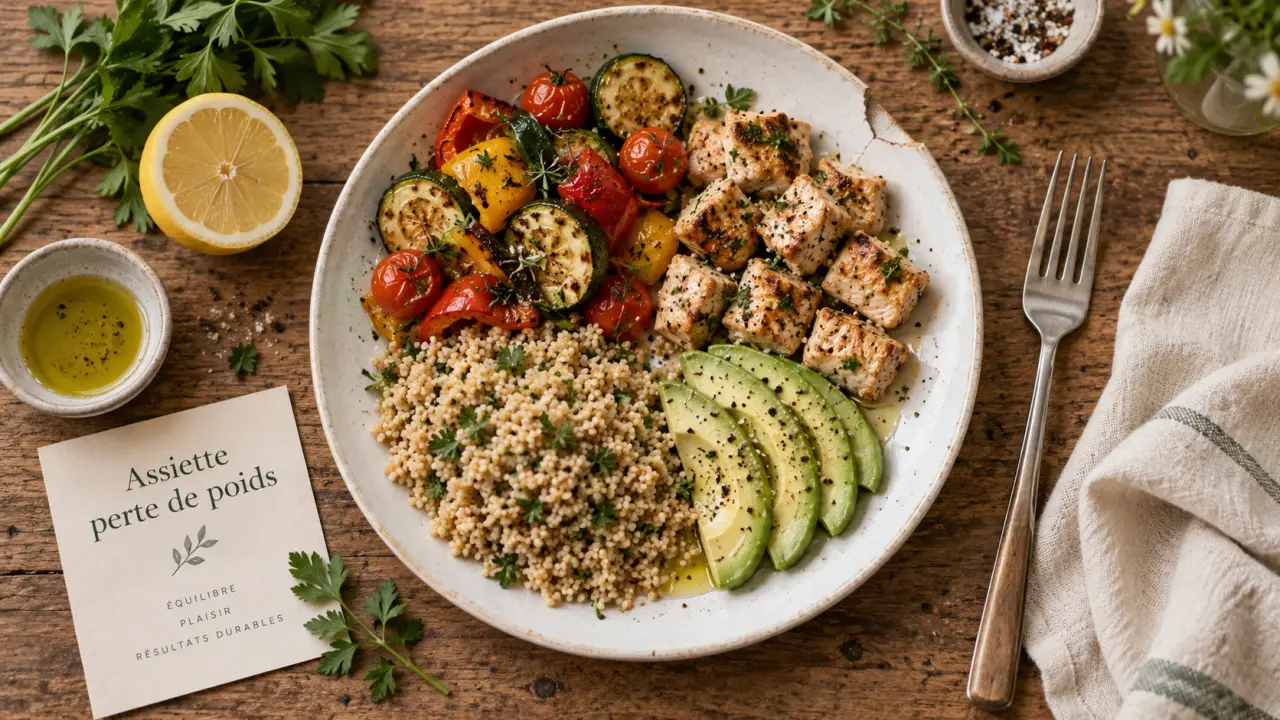Recettes perte de poids : assiette rassasiante 4 compartiments