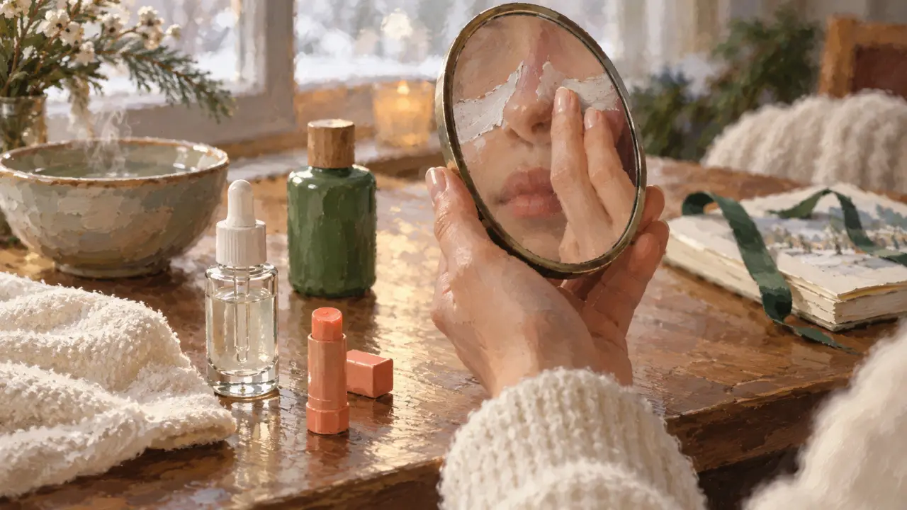 Routine beauté hiver : crème barrière sur le nez et les joues